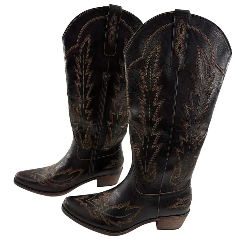 Red Top Women's Dark Brown Embroidered Classic Cowgirl The Rosemary Boots 10 - Picture 6 of 12